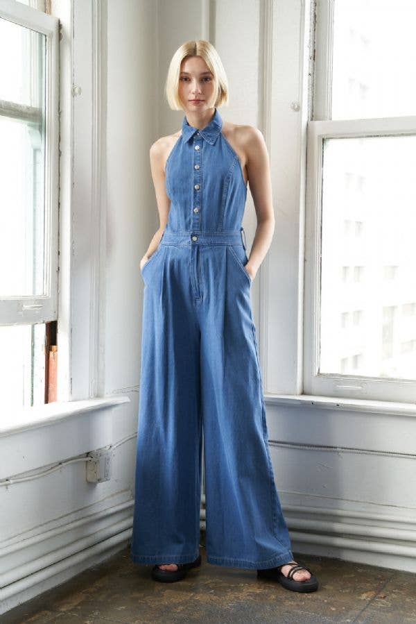 Halter Denim Jumpsuit