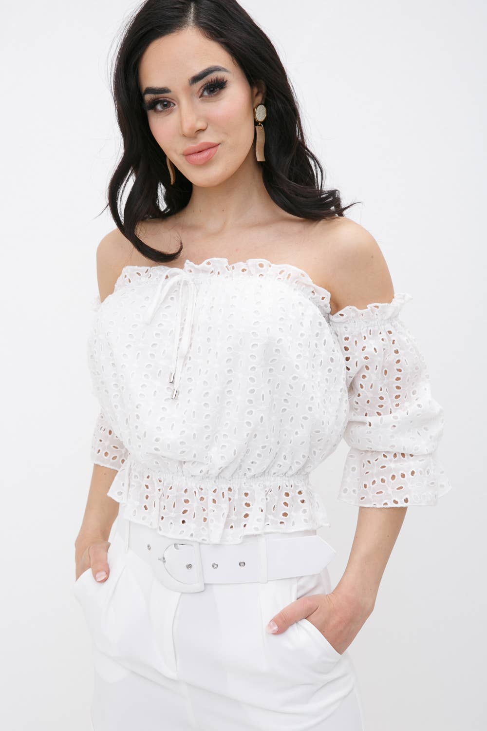 Off Shoulder Long Sleeve Crop