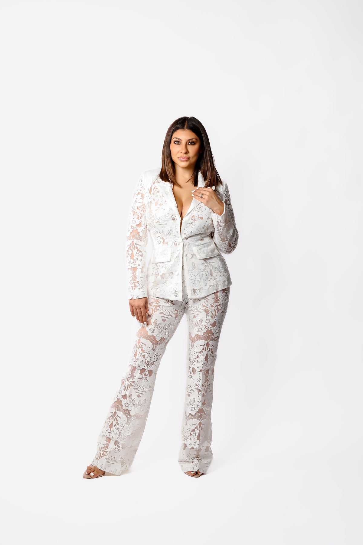 White Sequin Blazer & Trouser Suit