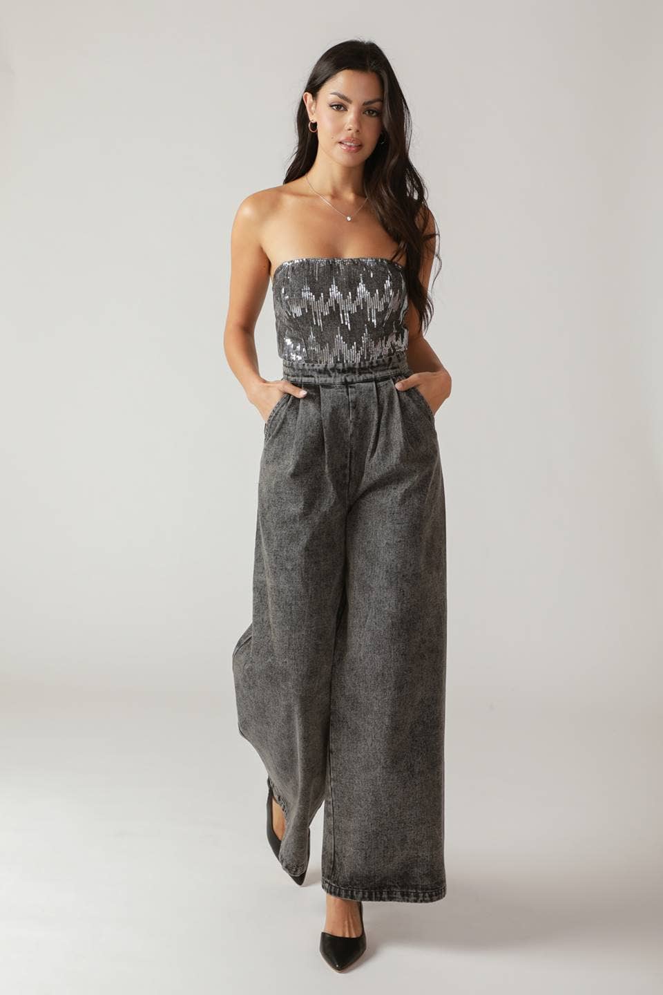 Washed denim jumpsuit