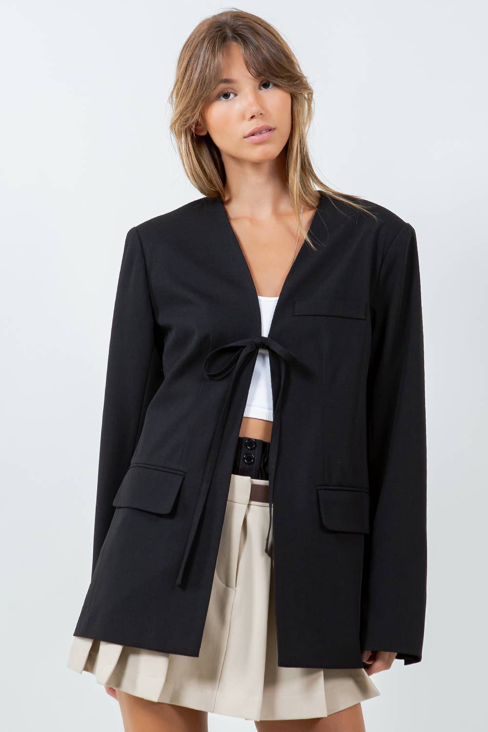 Front Tie Blazer Jacket