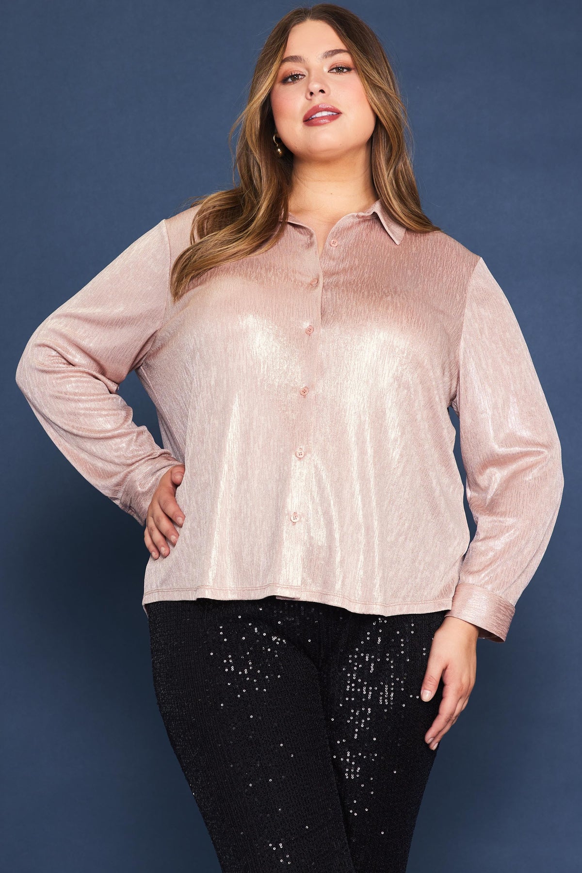 Sparkly Rose Button Down