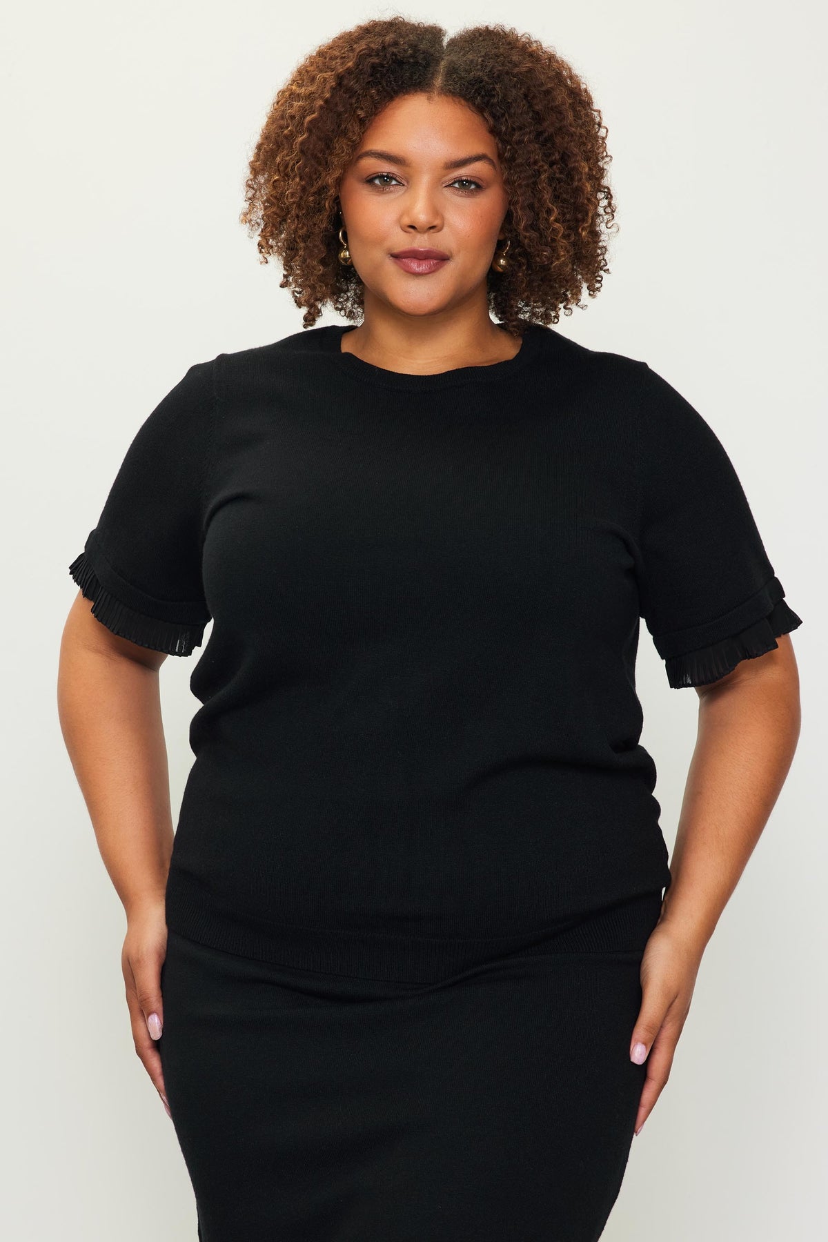 Black Ruffle Short Sleeve Sweater