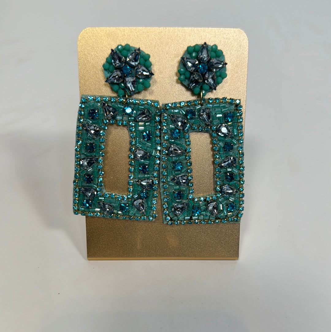 Beaded turquoise window earrings