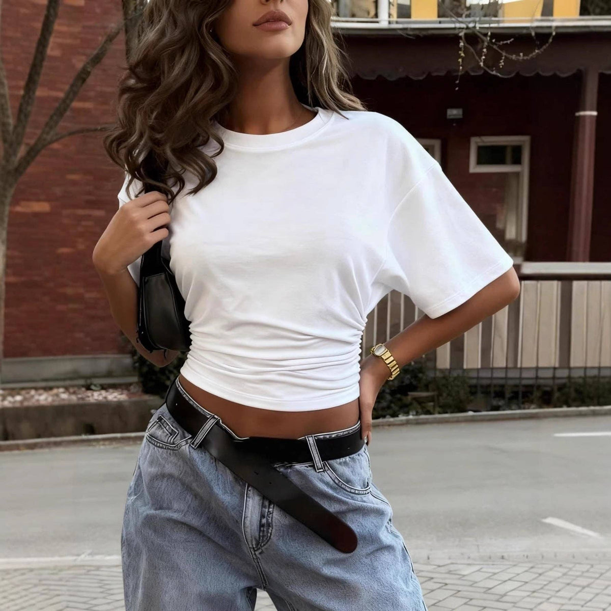 Smocked Crew Neck Top