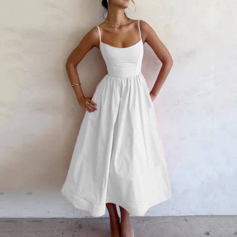 Office Sexy Deep V Tie Waist Spaghetti Strap Long Dress