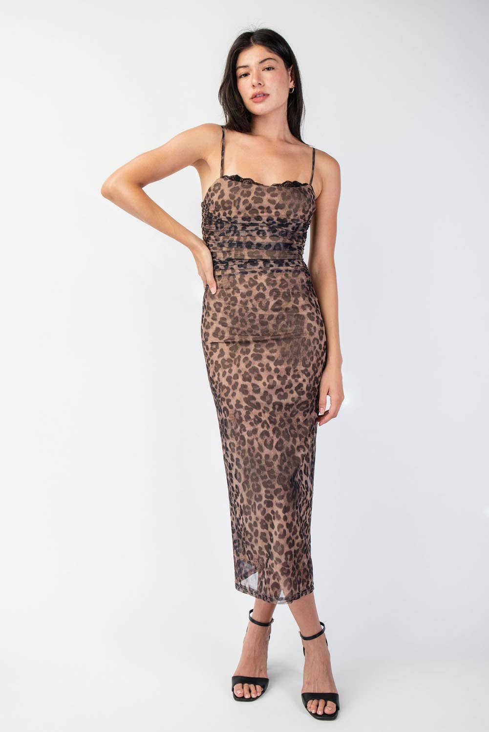 LEOPARD MESH MIDI DRESS