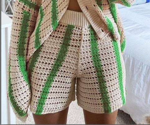 Knit Green Stripe Short Set