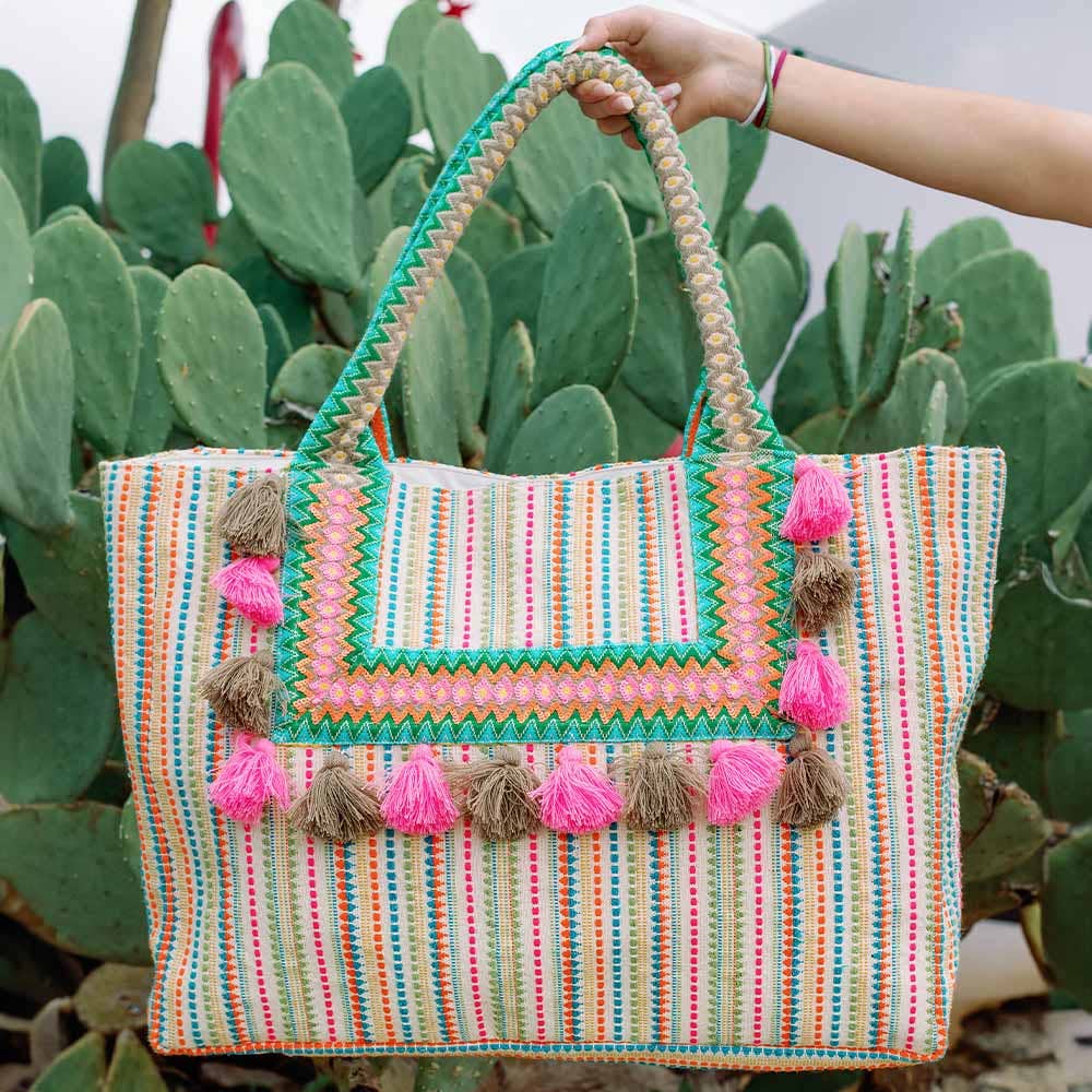 Teal/Pink/Green/Orange Stripe Women's Bag