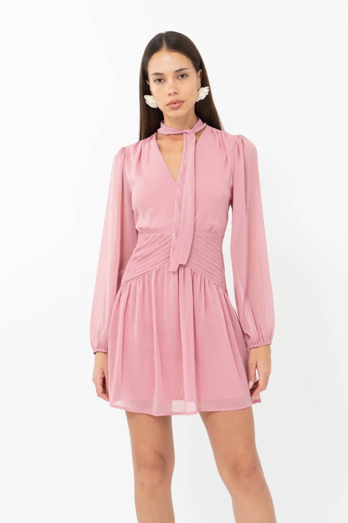 Rose Neck Tie Mini Dress