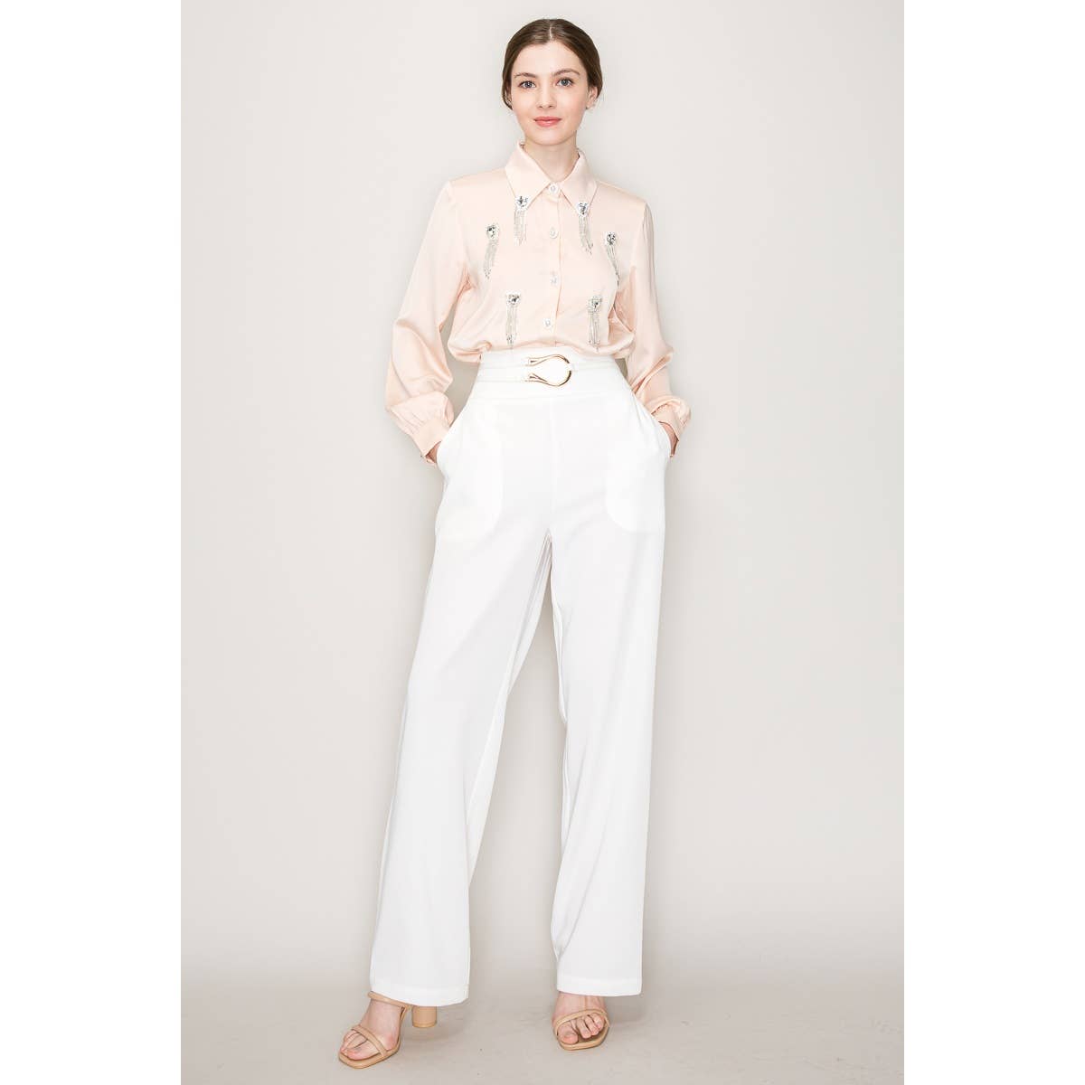 White High Waisted Wide Leg Pants