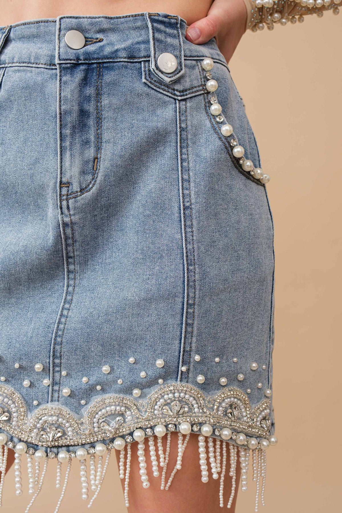 Denim Embellished Mini Skirt