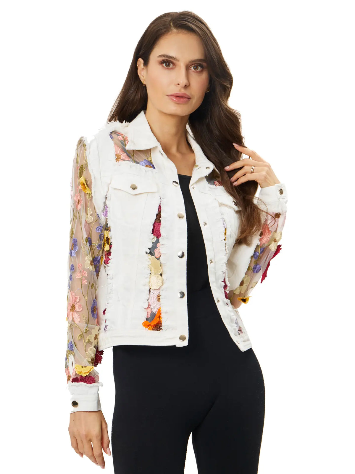 White Denim Floral Jacket