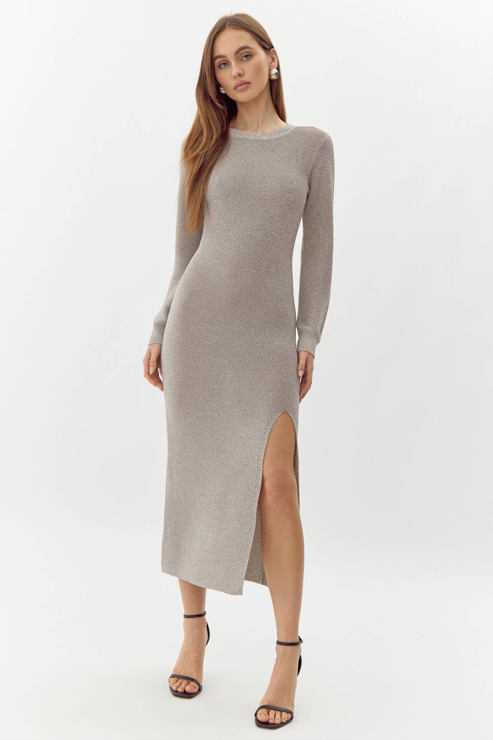 Metallic Knit Midi Dress