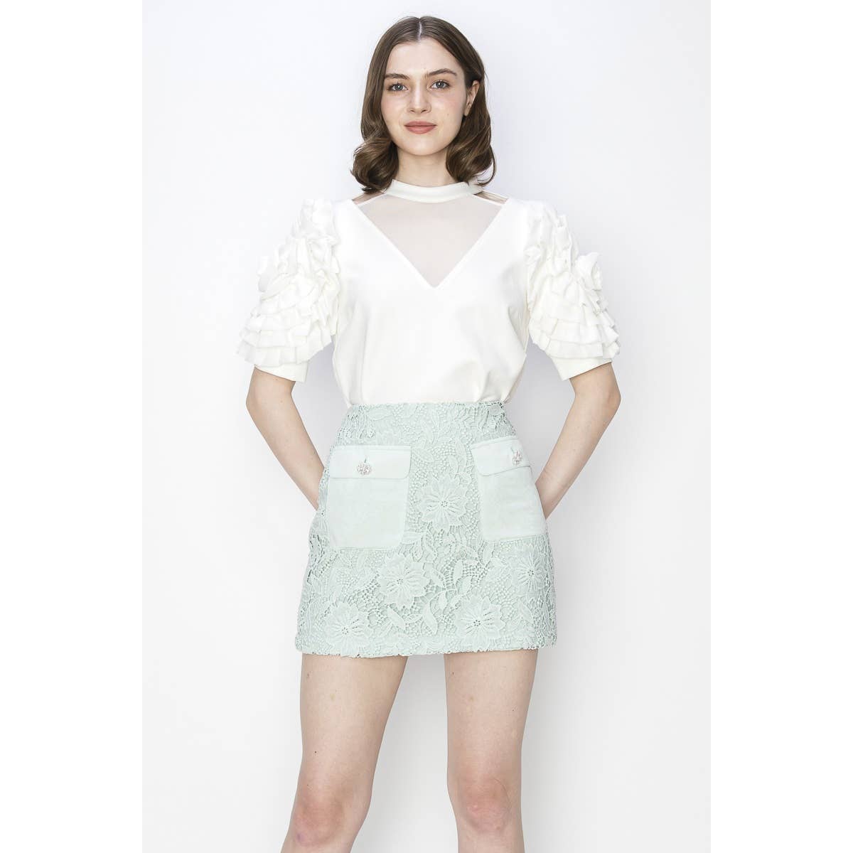 White Ruffled Short Sleeve Top