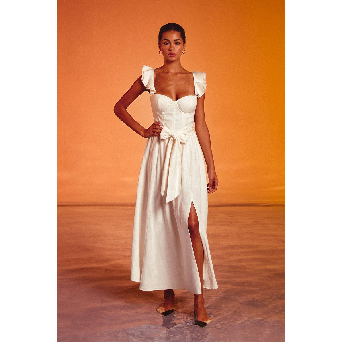 Linen Corset Maxi IVORY / S