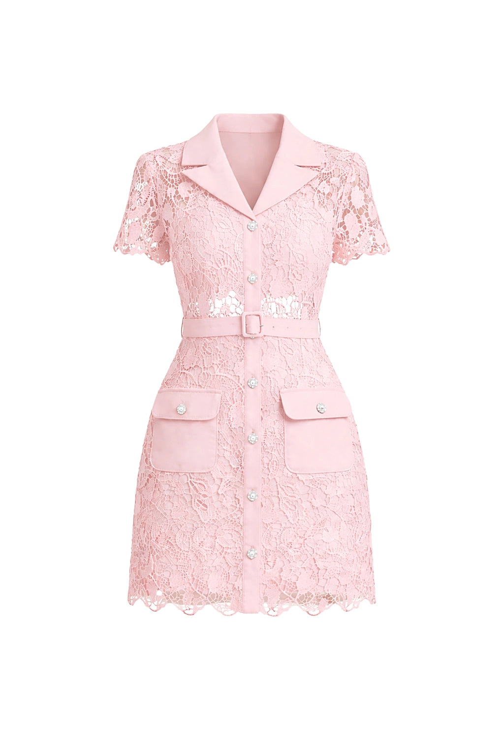Crochet Lace Shirt Mini Dress Blush / Large Crochet Lace Shirt Mini Dress Blush / Large
