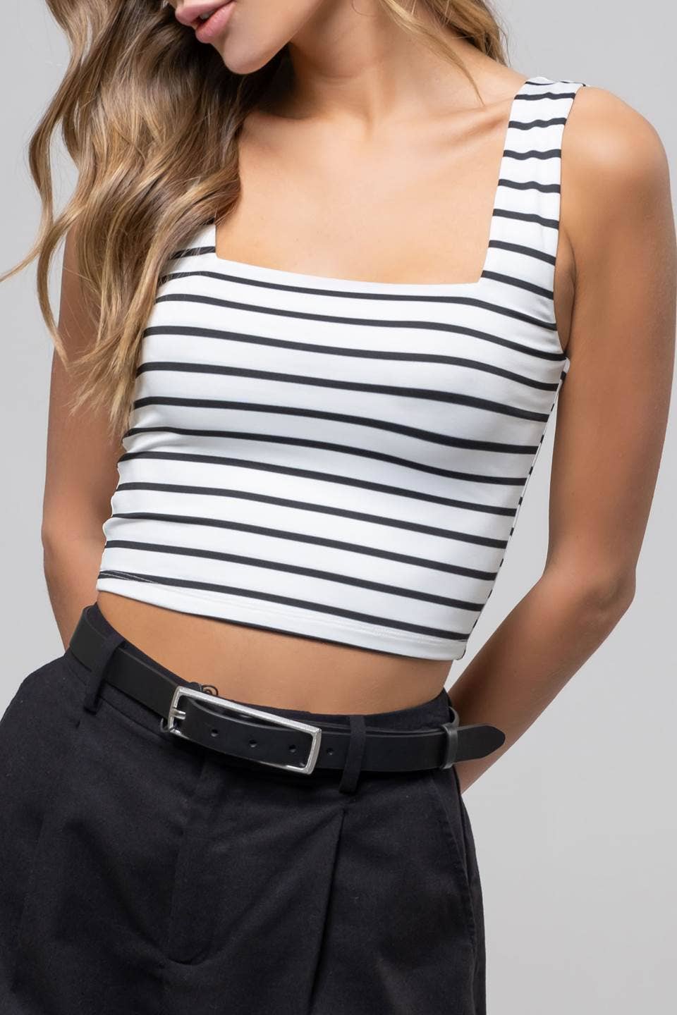 STRIPE SQUARE NECK CROP TOP