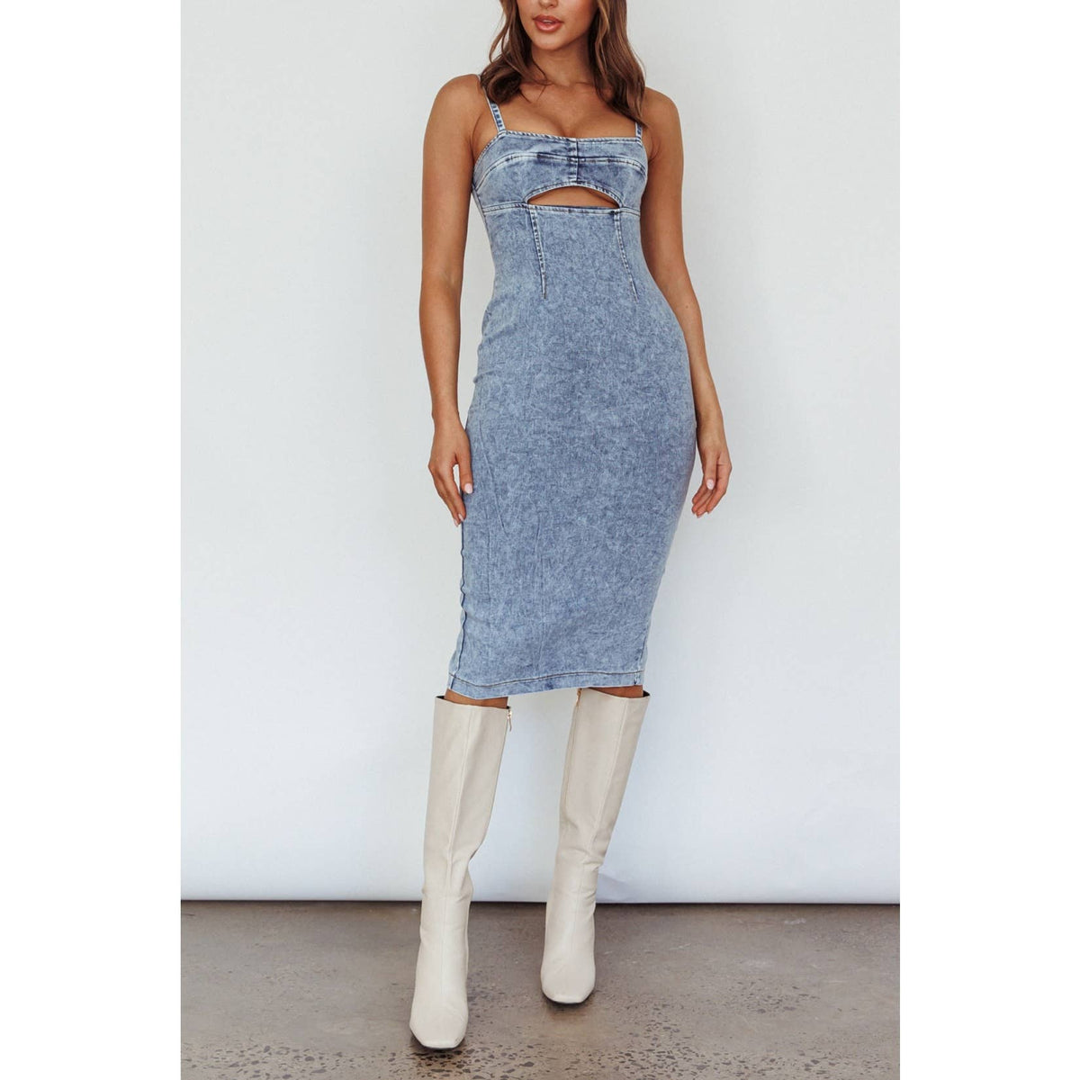 CUTOUT DENIM MIDI DRESS