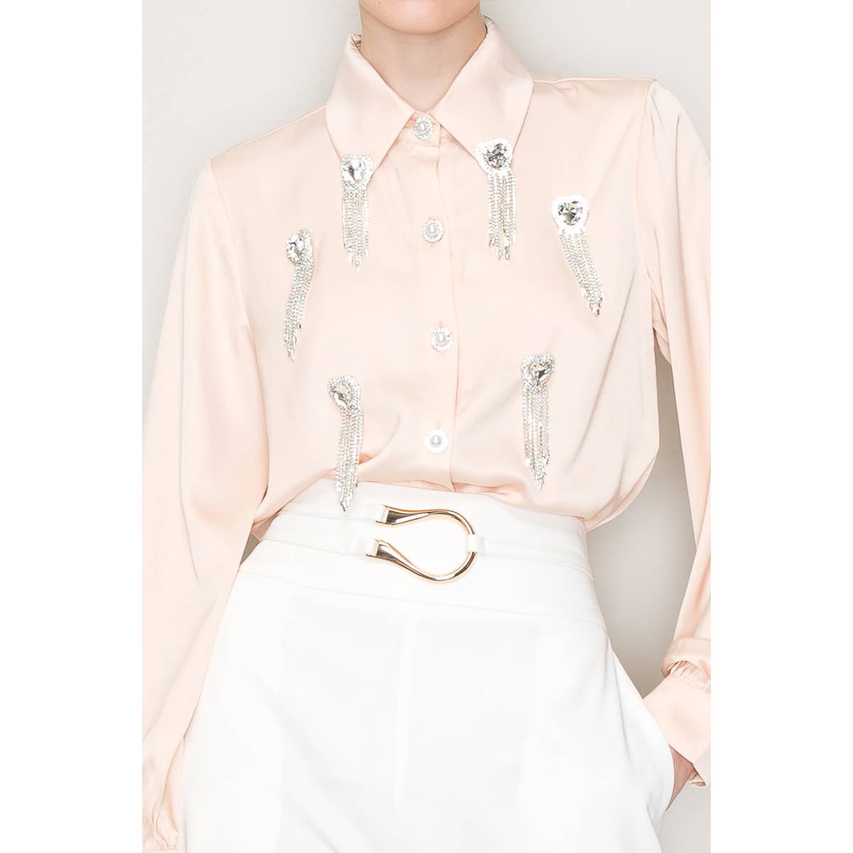 Satin Broach Tassel Blouse