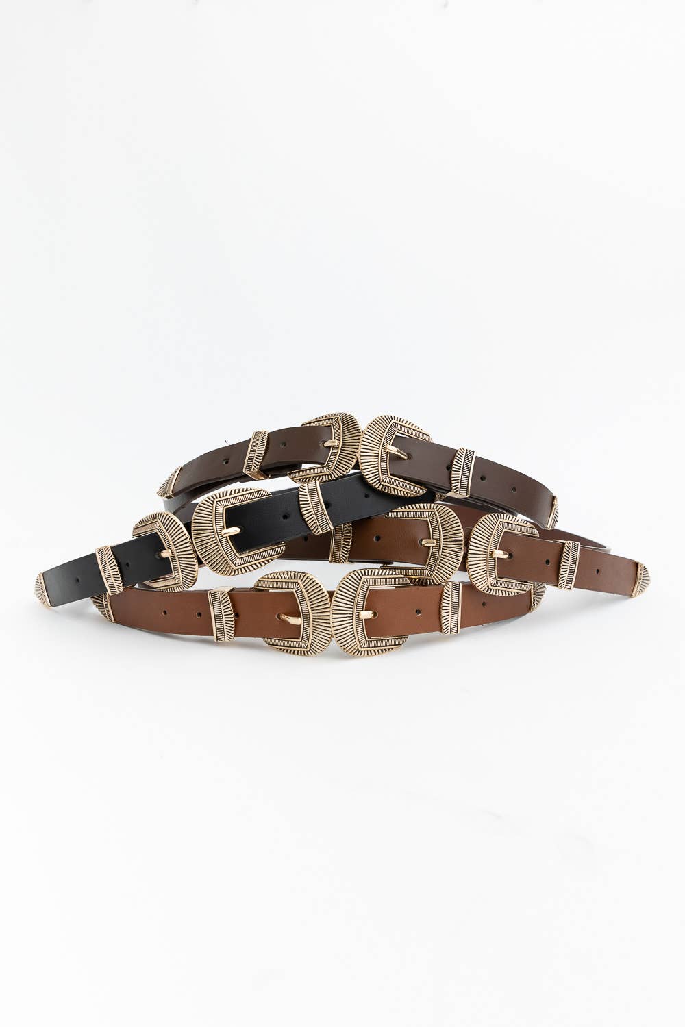 Double Buckle Leather Western  Belt